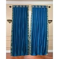 thumbnail image 1 of Ring Top Sheer Sari Curtains 80"W x 120"L matching tiebacks- Handcrafted Turquoise Indian Drapes Unlined for light & airy ambience Perfect for Living/Bedroom/Dining Room Sold in Pairs, 1 of 6
