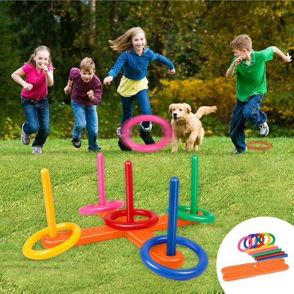 Ring Toss Game Set,Complete Indoor Outdoor Family Activity with Plastic Rings and Poles for Hand-Eye Coordination and Backyard Entertainment AKLJWH