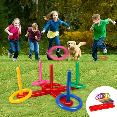 Ring Toss Game Set Indoor Outdoor Family Game with 5 Rings 5 Poles 2 Bases, Parent Child Interactive Throwing Game for Kids Adults, Plastic Multicolor Backyard Party Games, Hand Eye Coordination