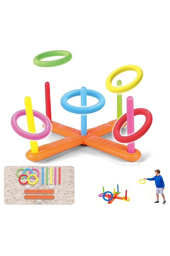 Ring Toss Game Set with 5 Rods and 5 Rings for Indoor Outdoor Family Fun for Sports/Outdoors(Multicolor),Hulucky