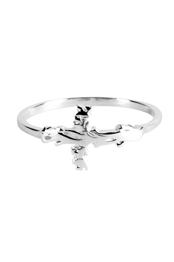 35-8384 Tree of Life Cross Silver Plated Metal Women's Fashion Ring, Size 6
