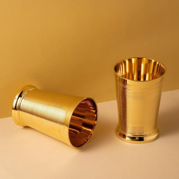 Ring Tumbler (Set of 2) 300 ml | Brass Drinkware | Heavy Lassi Glass | Large Tumbler for Water, Milk, Juice, Soft Drink | Multi-Purpose Drinking Glass | Home and Kitchen Decor Accessory