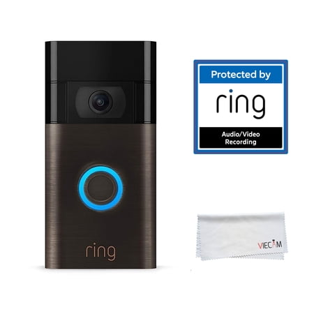 Ring_Video_Doorbell (2nd Gen) Venetian Bronze – 1080p HD Video, Improved Motion Detection, Easy Installation + Window Decal & VIECAM Cleaning Cloth