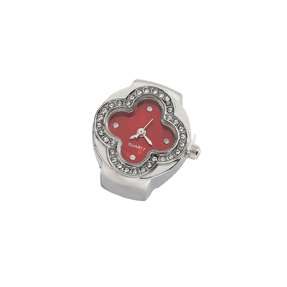 Ring Watch Fashion Square Ring Shape Watch Personality Creative Retro Style Ring Electronic Watch,Quartz Movement Analog Display Clover Flower Dial With Rhinestone