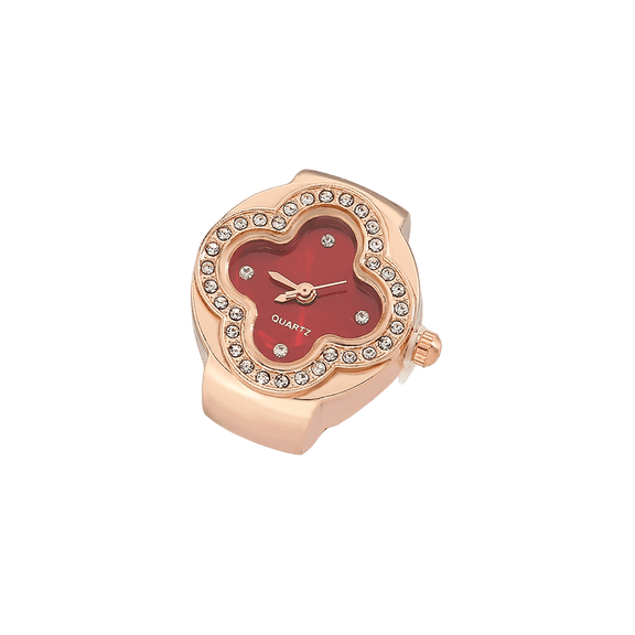 Ring Watch Fashion Square Ring Shape Watch Personality Creative Retro Style Ring Electronic Watch, Rose Gold Clover Design Quartz Movement Adjustable Ring Watch For Women, Unique