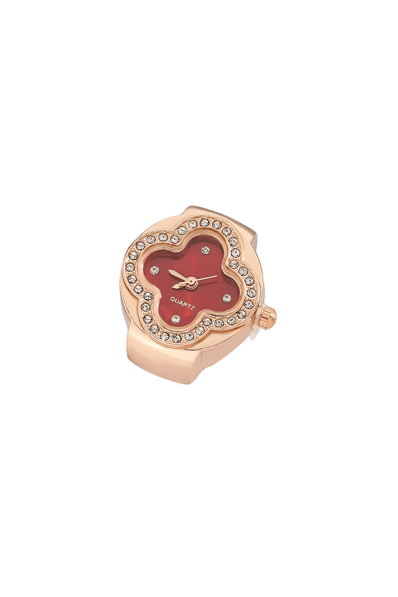 Ring Watch Fashion Square Ring Shape Watch Personality Creative Retro Style Ring Electronic Watch, Rose Gold Clover Design Quartz Movement Adjustable Ring Watch For Women, Unique