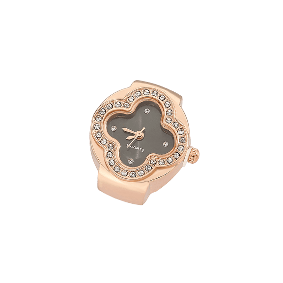 Ring Watch Fashion Square Ring Shape Watch Personality Creative Retro Style Ring Electronic Watch, Rose Gold Clover-Shaped Ring Watch With Rhinestones, Unique Statement Jewelry