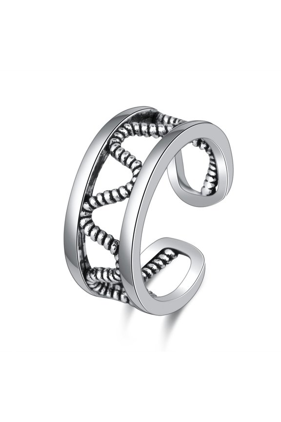 Womens Vintage Ring Double Layer Wave Adjustable Geometric Design Metal Element Thai Silver Individually Packed Holiday
