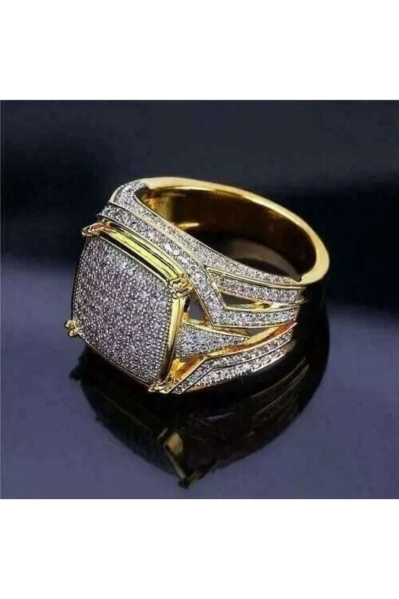 Ring Wedding Pinky Men's 14k Yellow Gold Plated White Moissanite Round Cut 2.50 ct