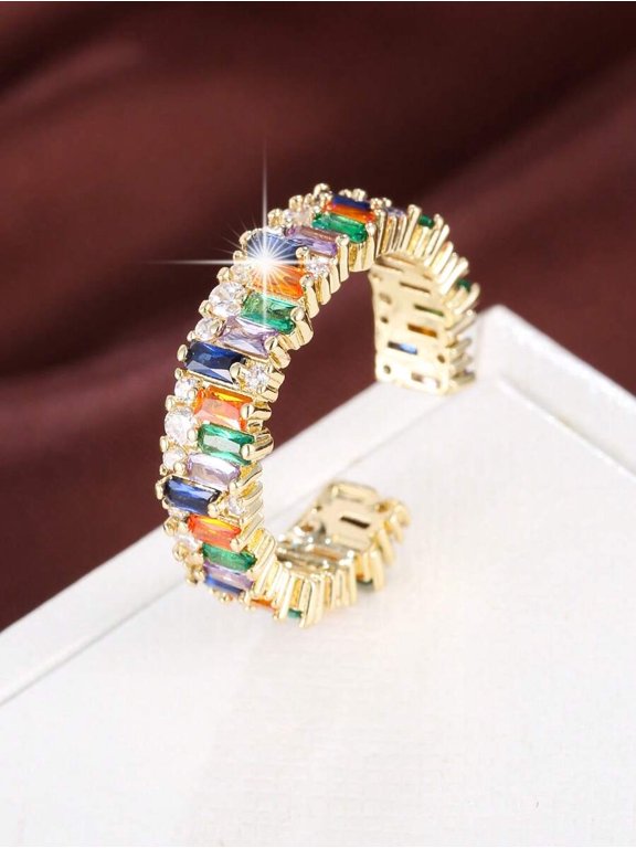 Ring With Multi-Color Baguette CZ Stones Gold-2
