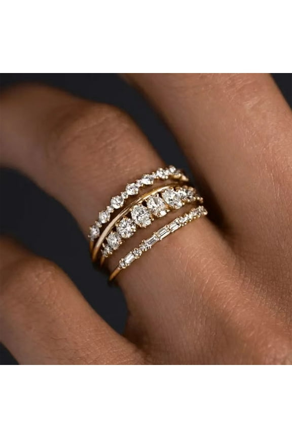 Ring for Women 925 Silver 14k Gold Rings Gold Plated Inlaid Zircon Four Piece Women's Ring Set, Stackable Gold Rings Gold Plated Stackable Zircon Thumb RingsGift on Clearance