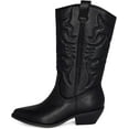 thumbnail image 1 of Ring- Women's Cowboy / Cowgirl Pull On Western Stacked Heel Mid Calf Almond Pointed Toe Boots (Black, 11), 1 of 7