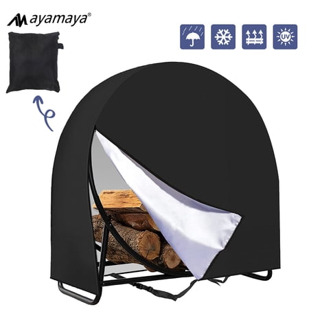 Ring Wood Covers for Firewood Outdoor AYAMAYA Heavy Duty 420D Firewood Rack Cover with Zipper Waterproof Windproof Log Rack Cover Weather UV Resistant PVC Firewood Pile Cover For 4 Seasons 40 inches