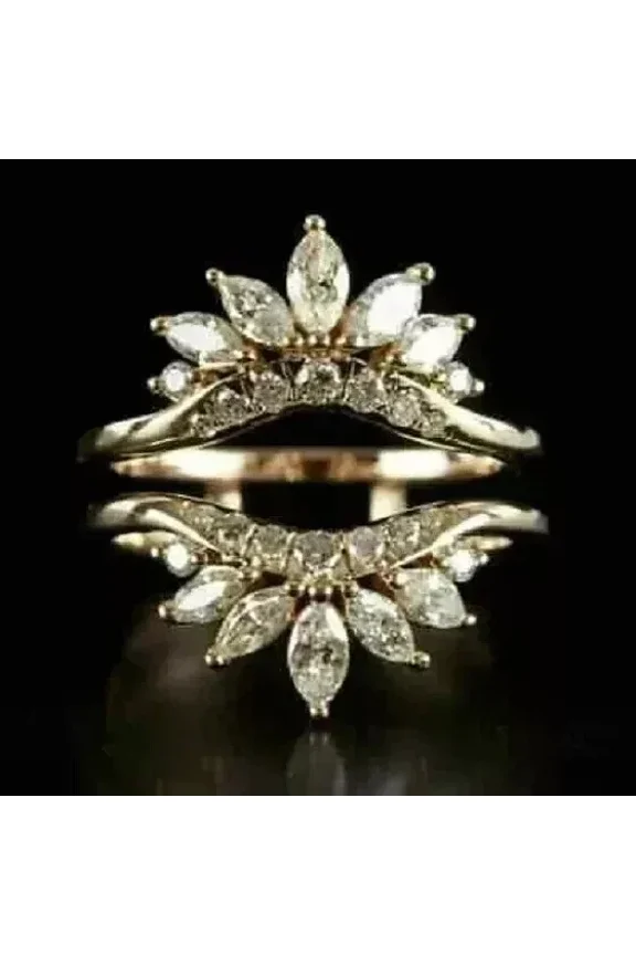 Ring Wrap Guard Enhancer Moissanite White Cut Round Ct 2 Plated Gold Yellow 14K