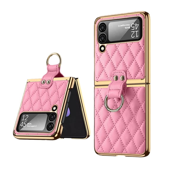 Ring bracket folding screen phone case for Samsung Z flip3 simple fashion electroplated leatherprotective cover