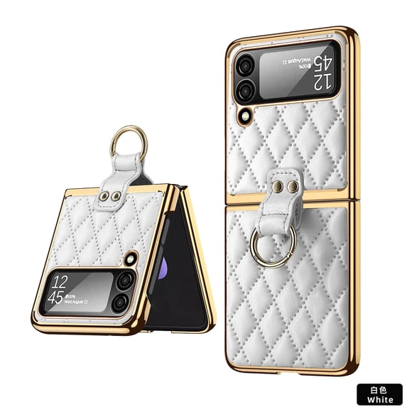 Ring bracket folding screen phone case for Samsung Z flip4 simple fashion electroplated leatherprotective cover