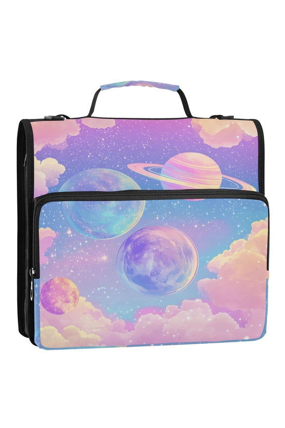 Ring folder bag: portable high-capacity waterproof data storage bag, student office creative stationery, multi-color optional. Pastel Space