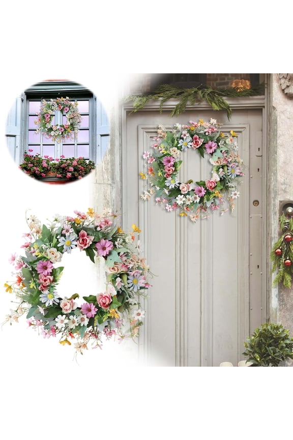 Ring for Indoor Spring Silk Flower Ring with Easter Pattern Floral for Garden Wedding Scene Party, 45 cm, Pink
