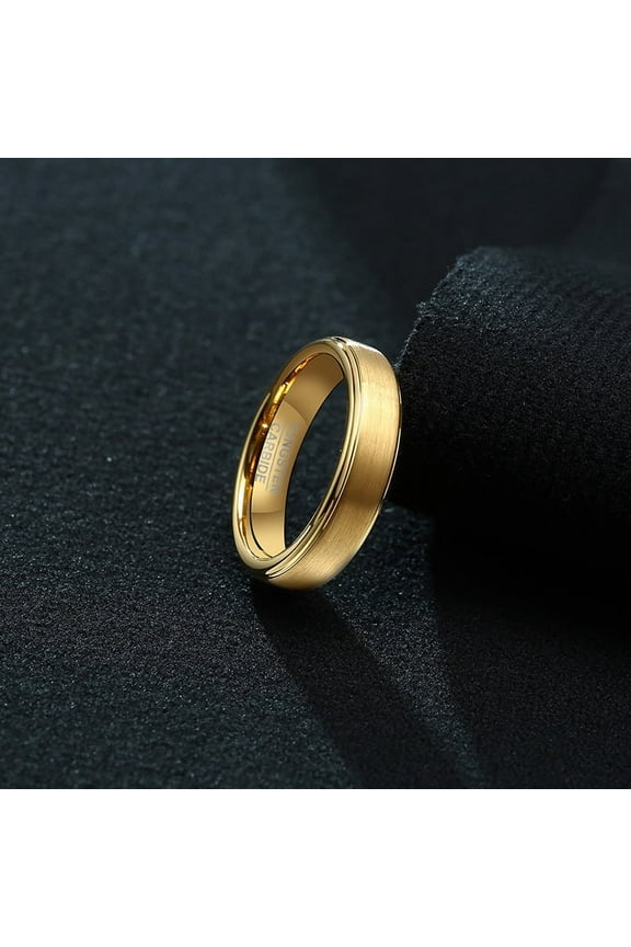 Ring for Men, 5 mm Wedding Band, 14K Yellow Gold Carbide Engagement Rings, Stepped Edge Design, Gents Wedding Jewelry