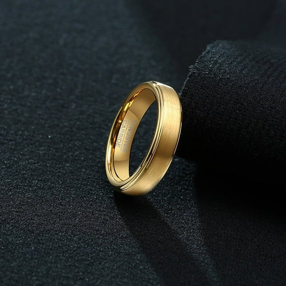 Ring for Men, 5 mm Wedding Band, 14K Yellow Gold Carbide Engagement Rings, Stepped Edge Design, Gents Wedding Jewelry