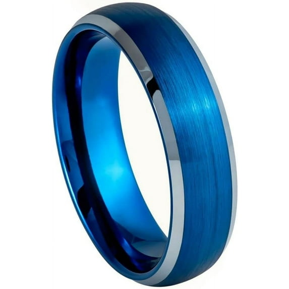 Ring for Men and Ladies Blue IP Plated Domed Brushed Center Beveled Edge – 6mm Wedding Band Ring Ideal Rings for Couples