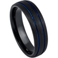 thumbnail image 1 of Ring for Men and Ladies Dome Black IP Gifts With Thought, Two Blue IP Grooves – 6mm Wedding Band Ring Ideal Rings for Couples, 1 of 5