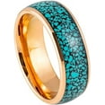 thumbnail image 1 of Ring for Men and Ladies Domed Rose Gold IP Plated Crushed Blue Turquoise Inlay – 8mm Wedding Band Ring Ideal Rings for Couples, 1 of 5