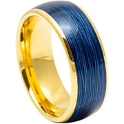 Ring for Men and Ladies Domed Yellow IP Plated Rolled Blue Wire Inlay – 8mm Wedding Band Ring Ideal Rings for Couples