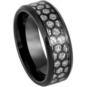 Ring for Men and Ladies Honeycomb Cut-out over Fake Meteorite Inlay Beveled Edge – 8mm Wedding Band Ring Ideal Rings for Couples