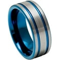 thumbnail image 1 of Ring for Men and Ladies Pipe Cut Blue IP Plated Double Striped Center – 8mm Wedding Band Ring Ideal Rings for Couples, 1 of 5