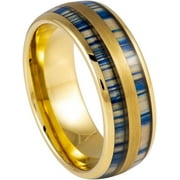 Ring for Men and Ladies Yellow Gold IP & Indigo Blue Dyed Bamboo Inlay – 8mm Wedding Band Ring Ideal Rings for Couples