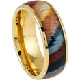 thumbnail image 1 of Ring for Men and Ladies Yellow IP ColorFul Dyed Rosewood Inlay - 8mm Wedding Band Ring Ideal Rings for Couples, 1 of 5