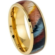 Ring for Men and Ladies Yellow IP ColorFul Dyed Rosewood Inlay - 8mm Wedding Band Ring Ideal Rings for Couples