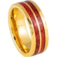 thumbnail image 1 of Ring for Men and Ladies Yellow IP Plated Faceted Finish Red Glitter Inlay – 8mm Wedding Band Ring Ideal Rings for Couples, 1 of 5