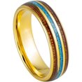 thumbnail image 1 of Ring for Men and Ladies Yellow IP Plated with Rosewood & Crushed Turquoise Inlay – 6mm Wedding Band Ring Ideal Rings for Couples, 1 of 5