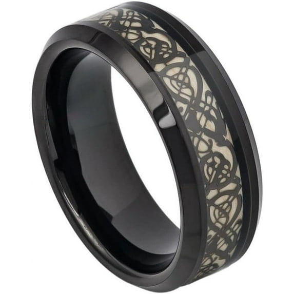 Ring for Men and Ladies ipauly inc Ring Black IP Celtic Cut-Out Design Inlay – 8mm Wedding Band Ring Ideal Rings for Couples
