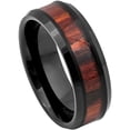 thumbnail image 1 of Ring for Men and Ladies ipauly inc Ring Black IP Plated Beveled Edge with Dark Mahogany Wood Inlay – 8mm Wedding Band Ring Ideal Rings for Couples, 1 of 5