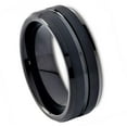 thumbnail image 1 of Ring for Men and Ladies ipauly inc Ring Black IP Plated Shiny Grooved Center Brushed Beveled Edge – 8mm Wedding Band Ring Ideal Rings for Couples, 1 of 5