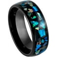 thumbnail image 1 of Ring for Men and Ladies ipauly inc Ring Dome Black IP with Synthetic Opal & Abalone Fragments Inlay – 8mm Wedding Band Ring Ideal Rings for Couples, 1 of 5