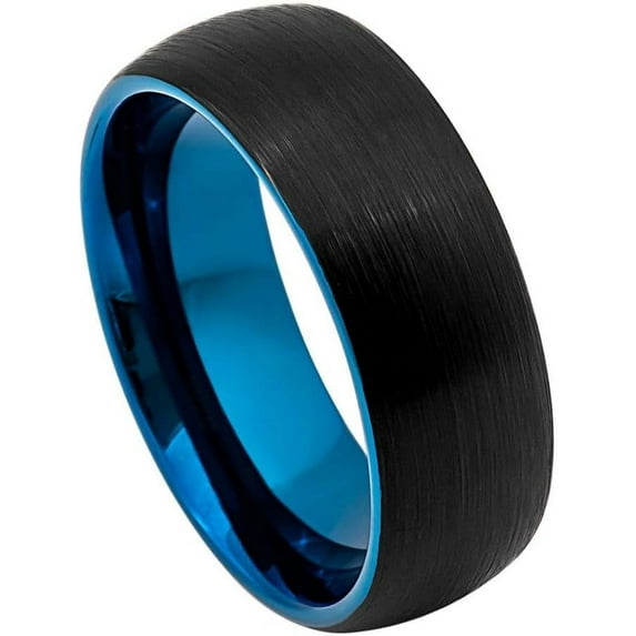 Ring for Men and Ladies ipauly inc Ring Domed Black Outside, Blue Inside IP Plated Brushed Finish – 8mm Wedding Band Ring Ideal Rings for Couples