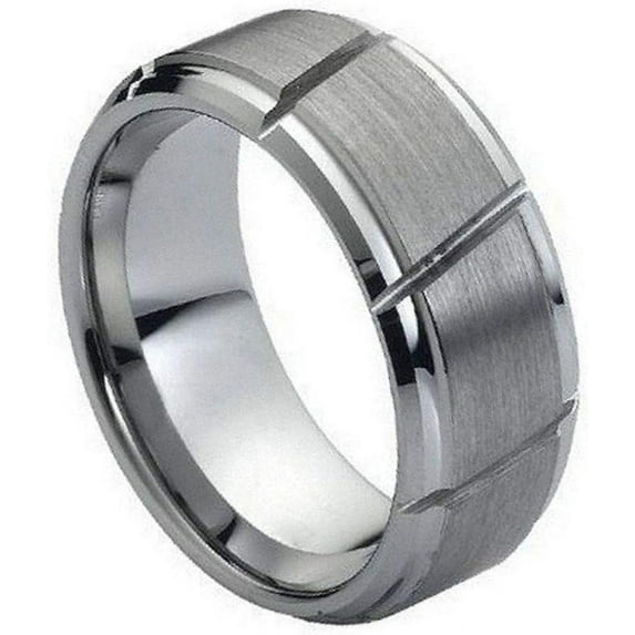 Ring for Men and Ladies ipauly inc Ring Multiple Diagonal Grooves Brushed Center Beveled Edge – 7mm Wedding Band Ring Ideal Rings for Couples