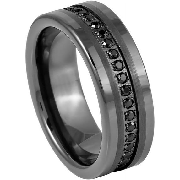 Ring for Men and Ladies ipauly inc Ring Prong-set Round Black CZs Eternity Band Gun Metal IP Plated – 8mm Wedding Band Ring Ideal Rings for Couples