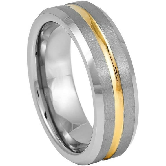 Ring for Men and Ladies ipauly inc Ring Yellow Gold Tone IP Plated Center Grooved – 7mm Wedding Band Ring Ideal Rings for Couples