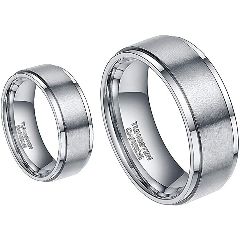 Ring for Men and Ring for Women His & Her's 8mm/6mm Brushed Center Step  Edge Tungsten Carbide Wedding Band Ring Set