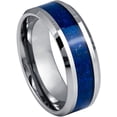 thumbnail image 1 of Ring for Men and Women Beveled Edge with Lapis Lazuli Inlay – 8mm Wedding Band Ring Ideal Rings for Couples, 1 of 5