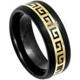 thumbnail image 1 of Ring for Men and Women Black IP Dome Ring Yellow IP Plated Greek Key Inlay – 8mm Wedding Band Ring Ideal Rings for Couples, 1 of 5