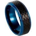 thumbnail image 1 of Ring for Men and Women Black IP Hammered Center with Blue IP Stepped Edge – 8mm Wedding Band Ring Ideal Rings for Couples, 1 of 5