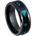 thumbnail image 1 of Ring for Men and Women Black IP Plated Abalone Fragments Inlay – 8mm Wedding Band Ring Ideal Rings for Couples, 1 of 5