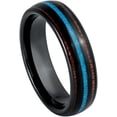 thumbnail image 1 of Ring for Men and Women Black IP Plated with Koa Wood & Crushed Turquoise Inlay – 6mm Wedding Band Ring Ideal Rings for Couples, 1 of 5