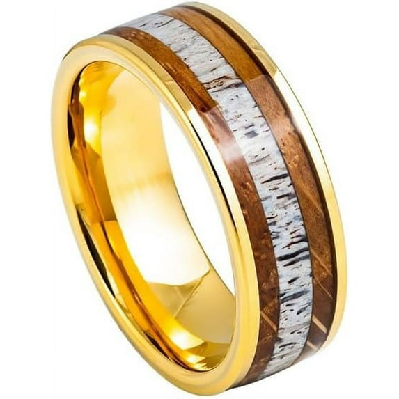 Ring for Men and Women Black IP colorful Dyed Rosewood Inlay - 8mm Wedding Band Ring Ideal Rings for Couples